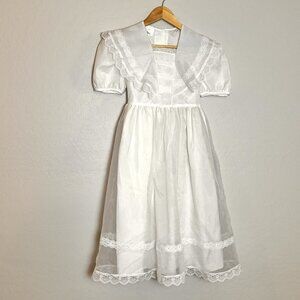 Vtg Bonnie Jean First Communion Flower Girl Dress White Lace Sheer Overlay L